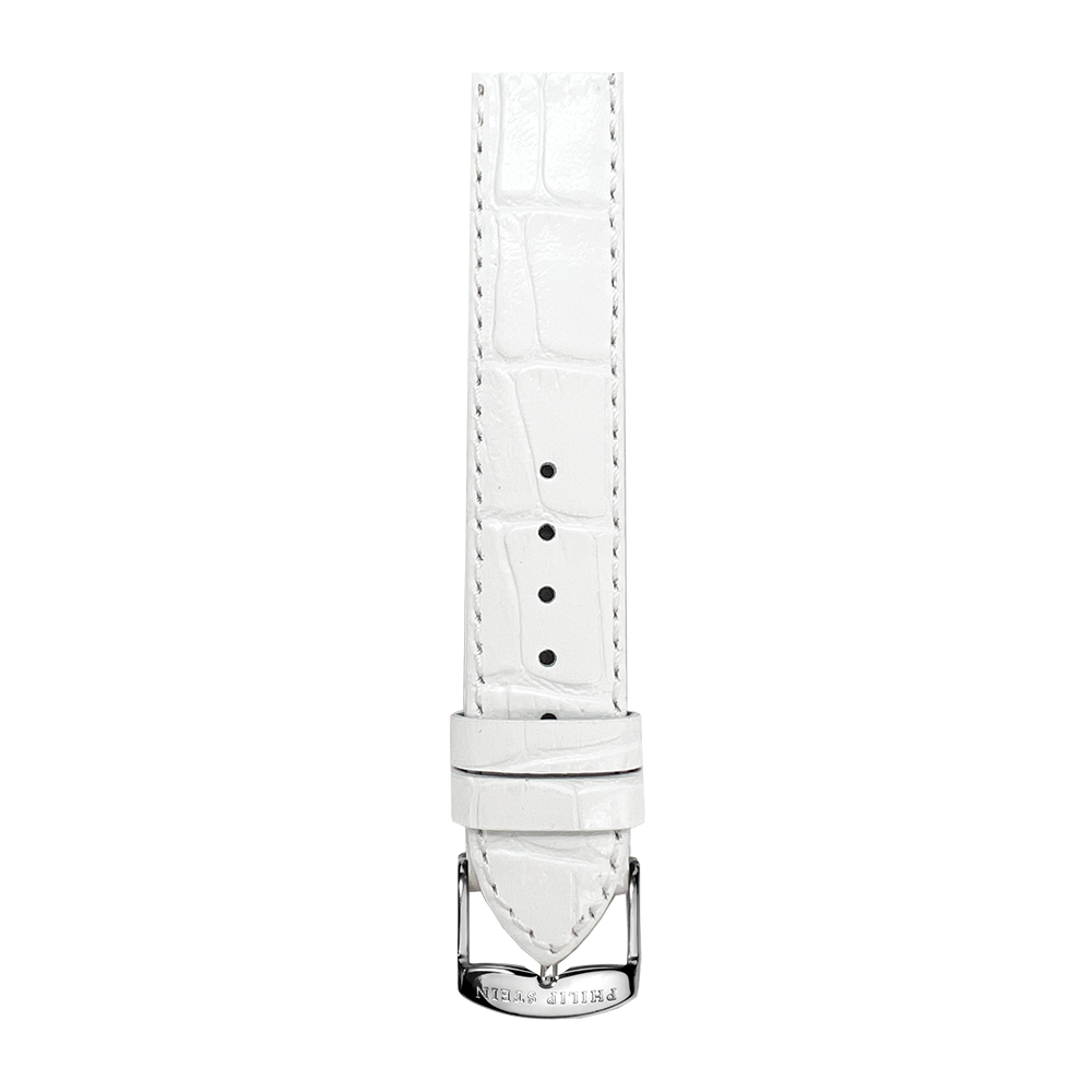 White Shiny Calf Stitch Alligator Print Strap - Model 1-CSTAWS