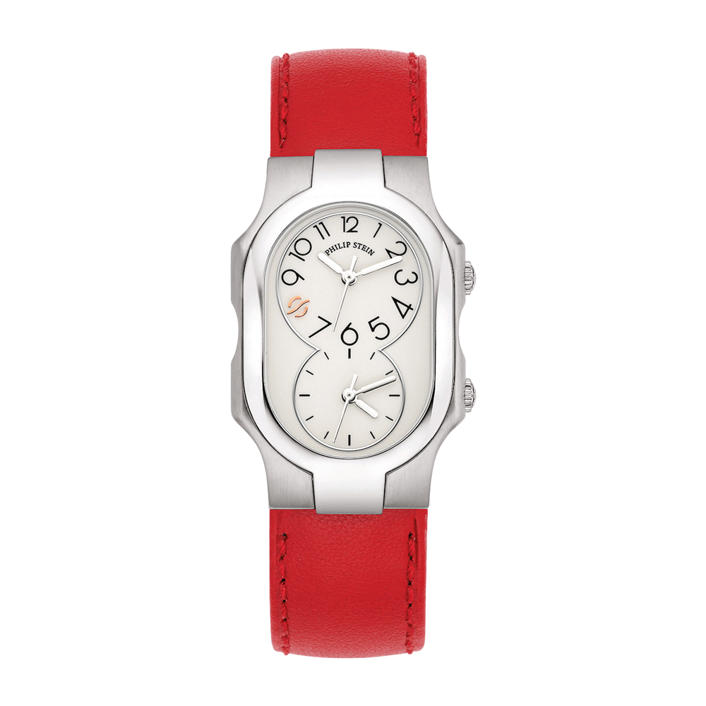 Philip Stein Watch Red Textured Leather Strap Watch Classic Silver Dial Philip Stein Women main image 3