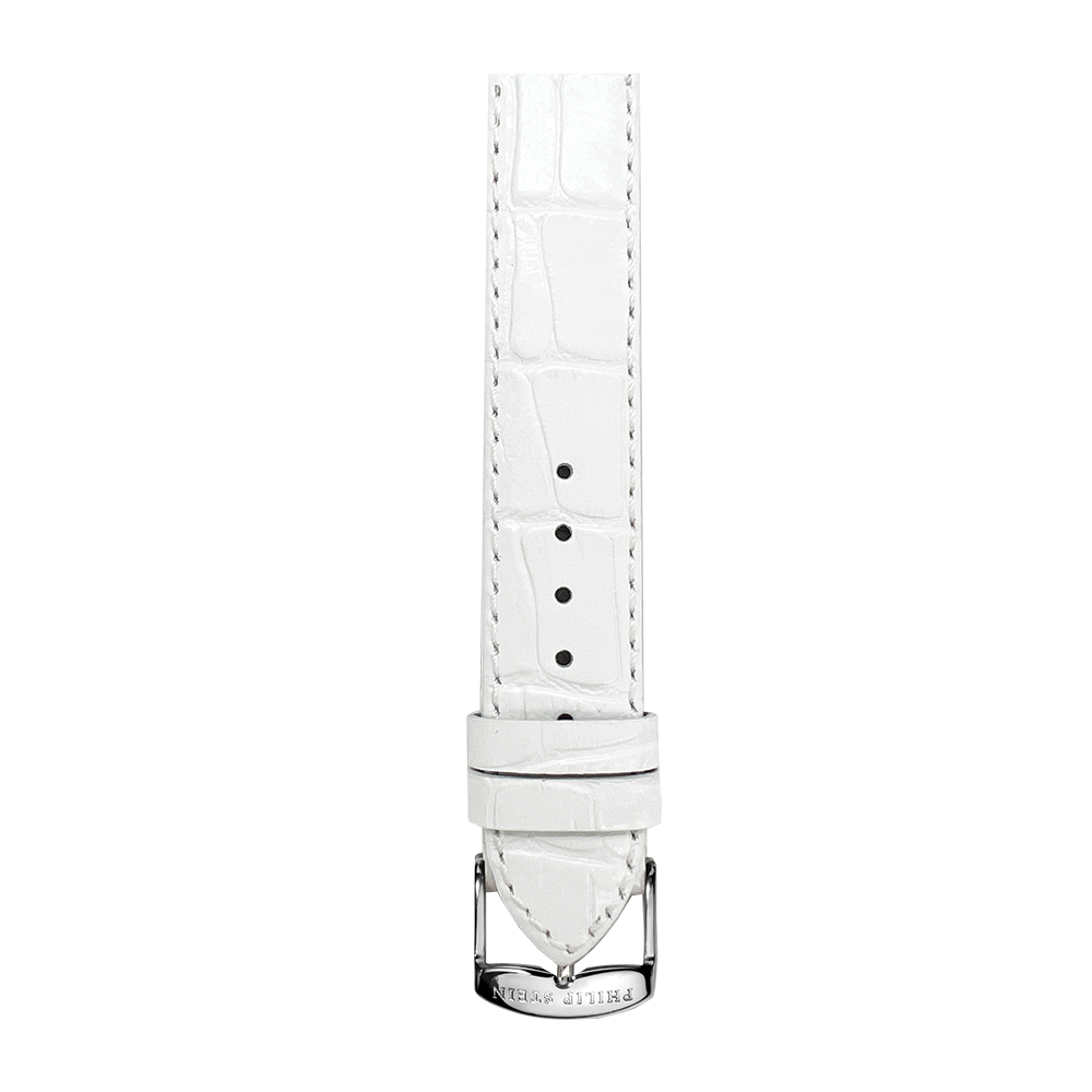 White Calf Stitch Alligator Print Strap - Model 2-CSTAW