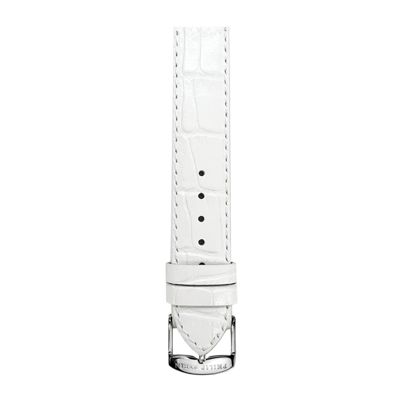 White Shiny Calf Stitch Alligator Print Strap - Model 2-CSTAWS